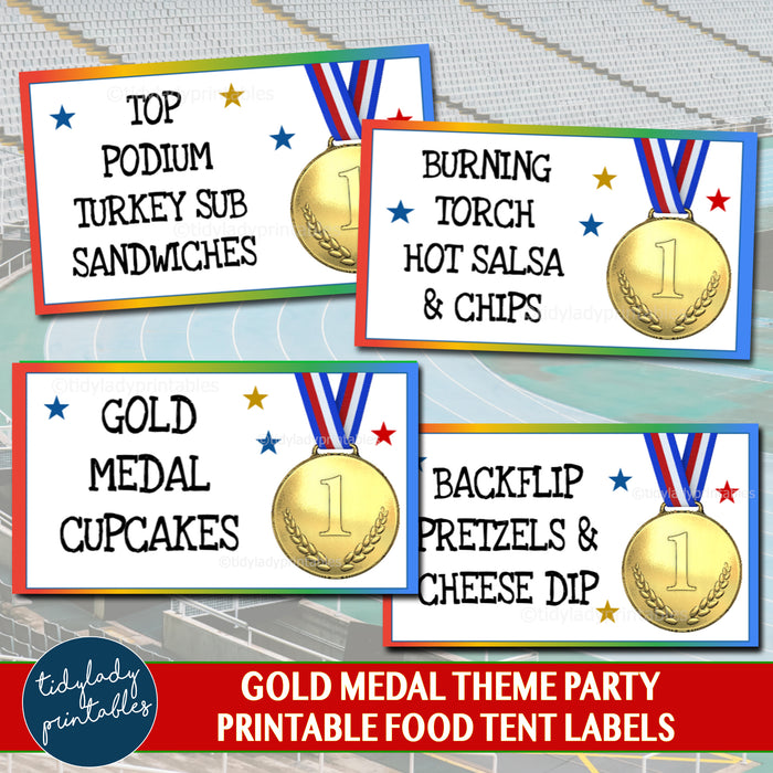 Gold Medal Party Theme Printable Food Tent Labels