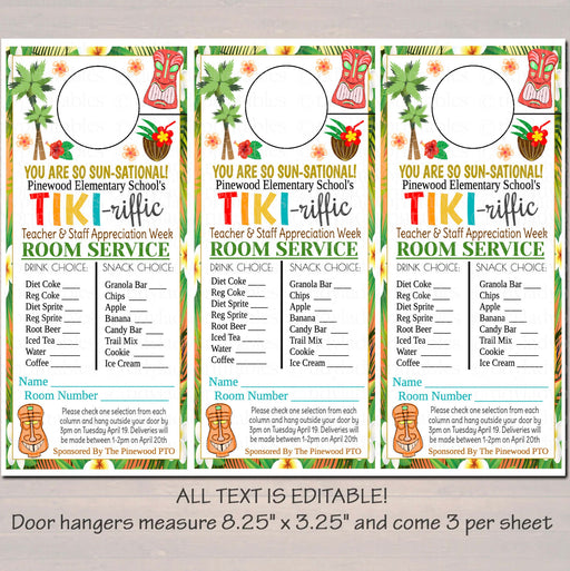 Beach Theme Room Service Door Hanger, Teacher Staff Appreciation Week, Mahalo Tropical Hawaiian Printable Thank You, School Pto Pta EDITABLE