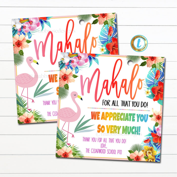 Luau Teacher Appreciation Week Gift Tags, Tropical Hawaii You are Sun-sational Flamingo Beach Luau Theme Printable, DIY EDITABLE TEMPLATE