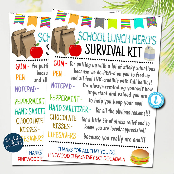School Lunch Worker Survival Kit Gift Tags, National School Lunch Hero Day
