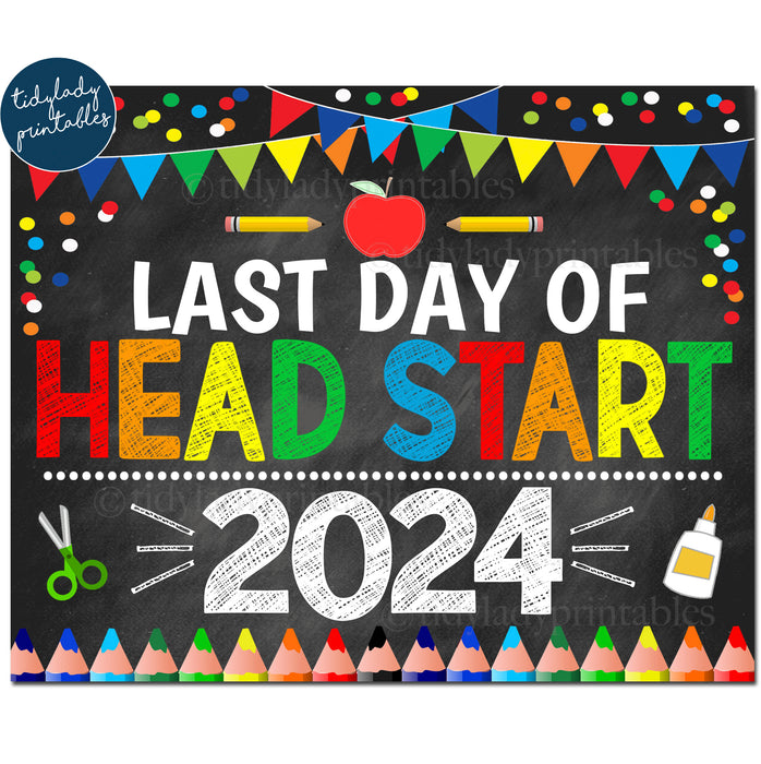 Last Day of Head Start 2024, Printable Back to School Chalkboard Sign, Primary Colors Boy Banner Confetti, Digital Instant Download