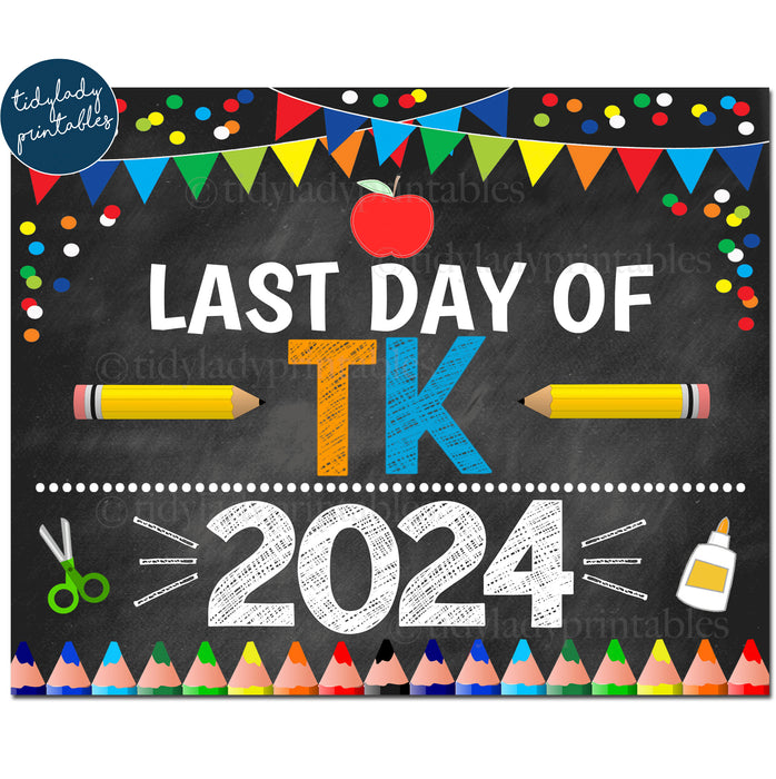 Last Day of Transitional Kindergarten 2024, Printable End of School Chalkboard Sign, Primary Colors Boy Confetti, Digital Instant Download