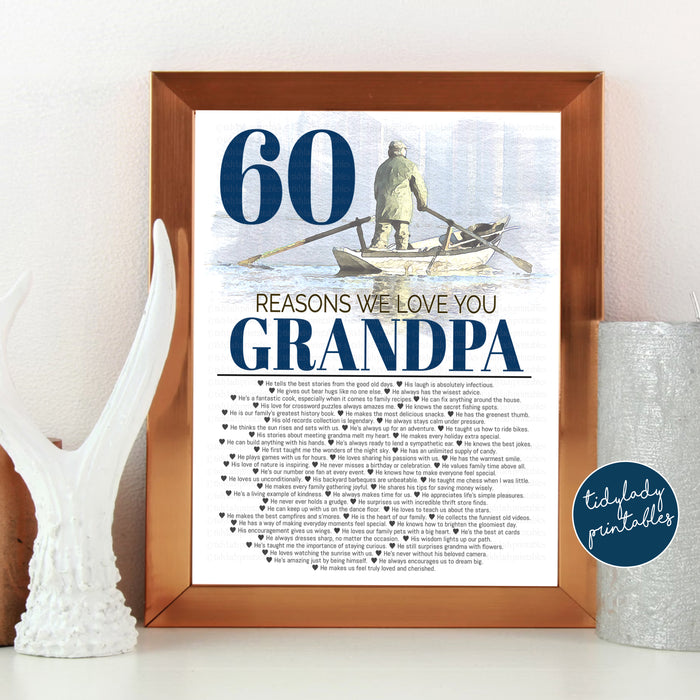 60 Reasons We Love You Grandpa, 60 Things We Love About You Lake Boating Fishing Theme Gift