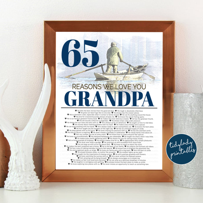 65 Reasons We Love You Grandpa, 65 Things We Love About You Lake Boating Fishing Theme, 65th Birthday Gift