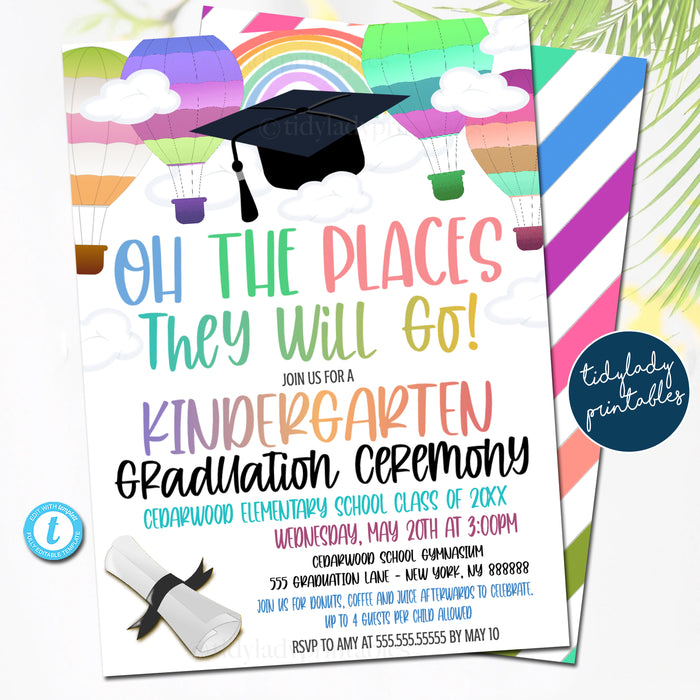 Oh The Places You'll Go Hot Air Balloon Theme Graduation Ceremony Set, Certificate Diploma Invite and Program Templates, Any Grade EDITABLE TEMPLATE