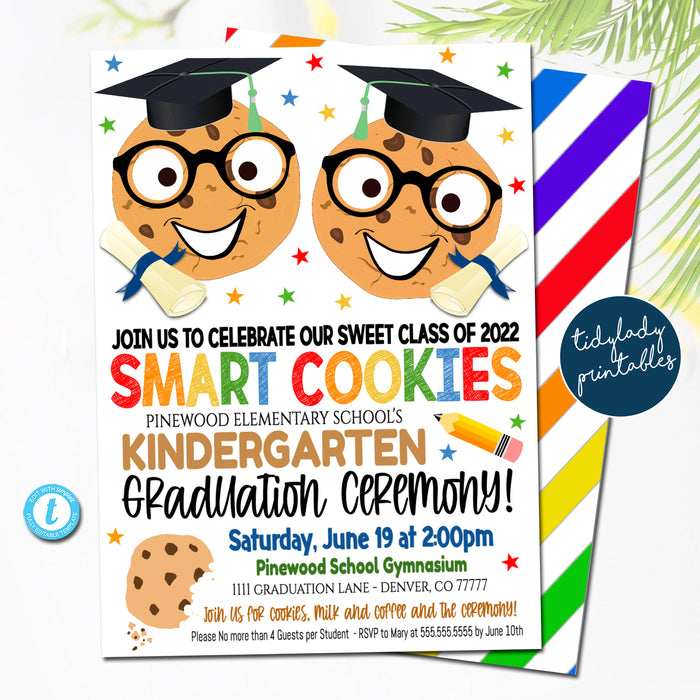 Smart Cookies Theme Graduation Invitation, Kindergarten, Preschool Pre K Any Grade Graduation Ceremony Invite Template