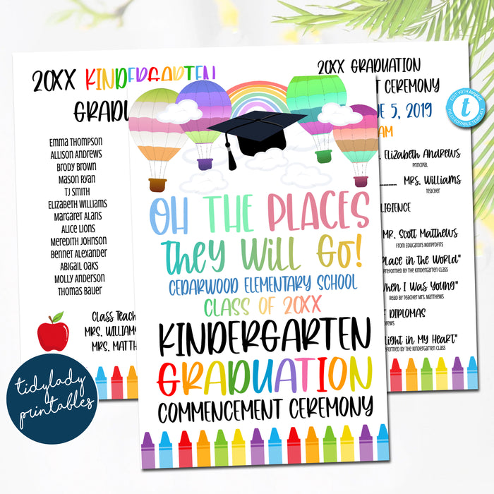 Oh The Places You'll Go Hot Air Balloon Theme Graduation Ceremony Set, Certificate Diploma Invite and Program Templates, Any Grade EDITABLE TEMPLATE