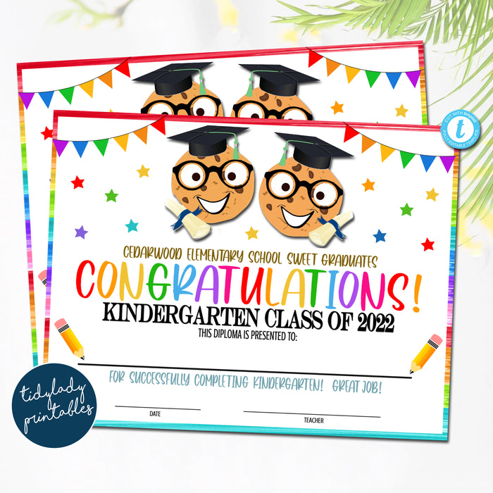 Smart Cookies Theme Graduation Ceremony Certificate Diploma Template Kindergarten, Any Grade Elementary School, Preschool Graduate, EDITABLE TEMPLATE