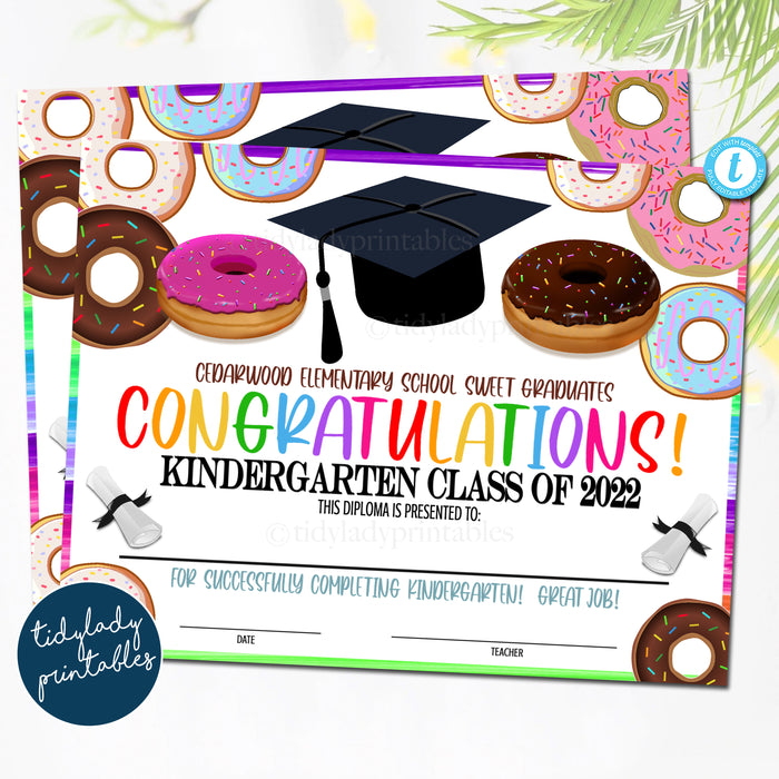 Donuts and Diplomas Theme Graduation Ceremony Set, Certificate Diploma Invite and Program Templates, Any Grade EDITABLE TEMPLATE