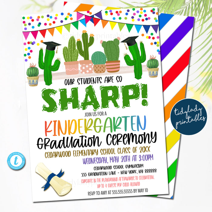 Cactus Succulent Theme Graduation Invitation, Kindergarten, Preschool Pre K Any Grade Graduation Ceremony Invite Template