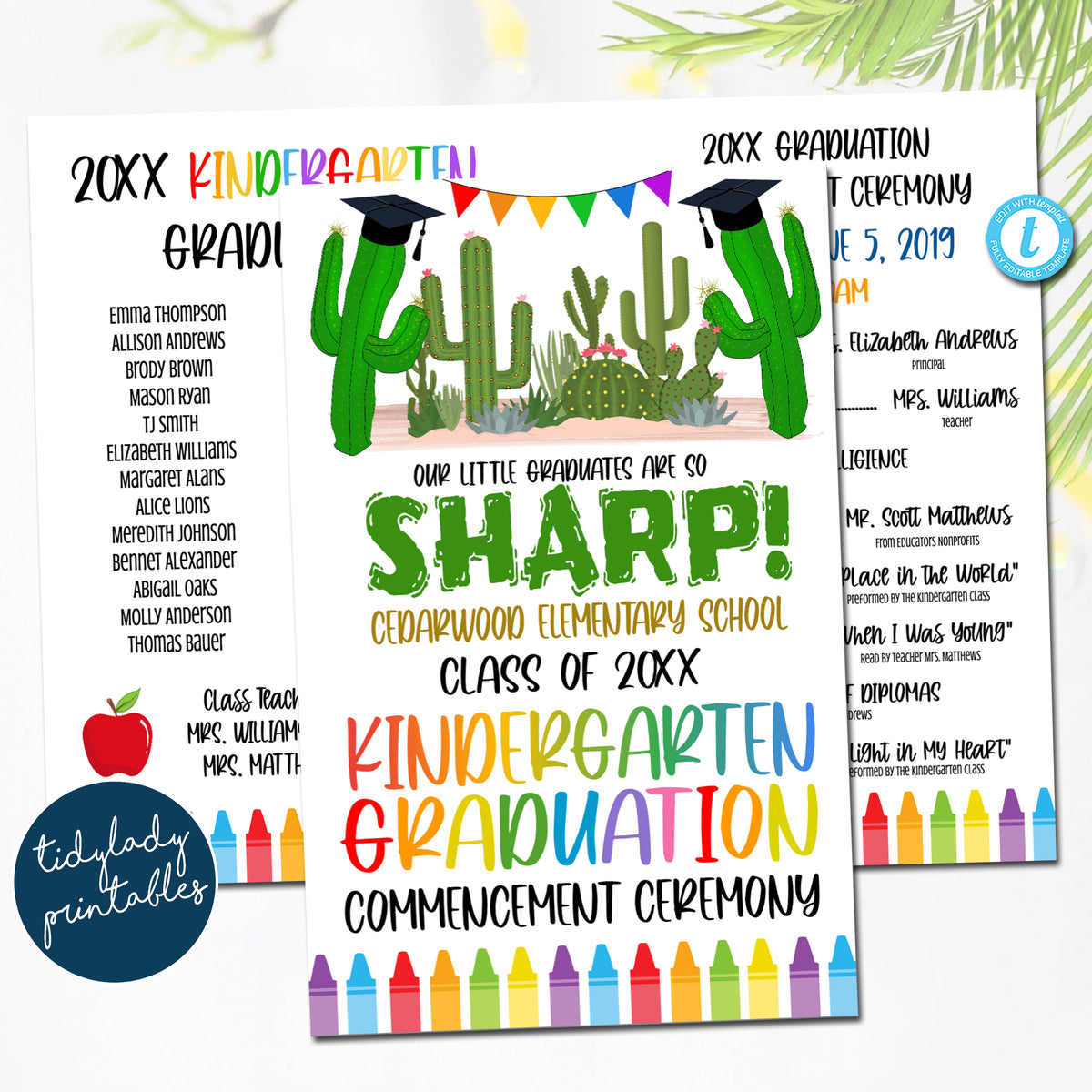 Cactus Succulent Theme Graduation Ceremony Program Template — TidyLady ...