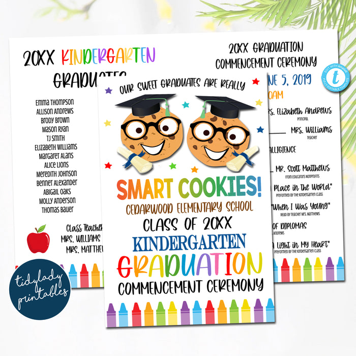 Smart Cookies Theme Graduation Ceremony Program Template, Kindergarten Preschool Pre-k, Any Grade Elementary School, EDITABLE TEMPLATE