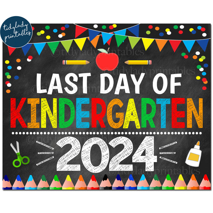 Last Day of Kindergarten 2024, Printable End of School Chalkboard Sign, Primary Colors Boy Banner Confetti, Digital Instant Download