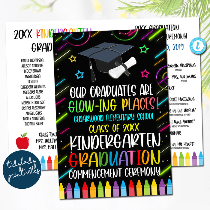 Glow in the Dark Neon Theme Graduation Ceremony Set, Certificate Diploma Invite and Program Templates, Any Grade EDITABLE TEMPLATE