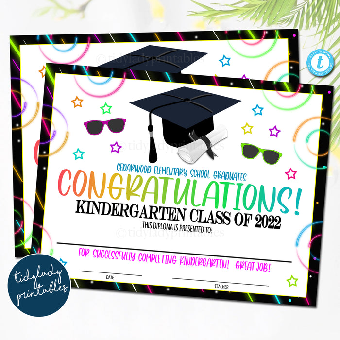 Glow in the Dark Neon Theme Graduation Ceremony Set, Certificate Diploma Invite and Program Templates, Any Grade EDITABLE TEMPLATE