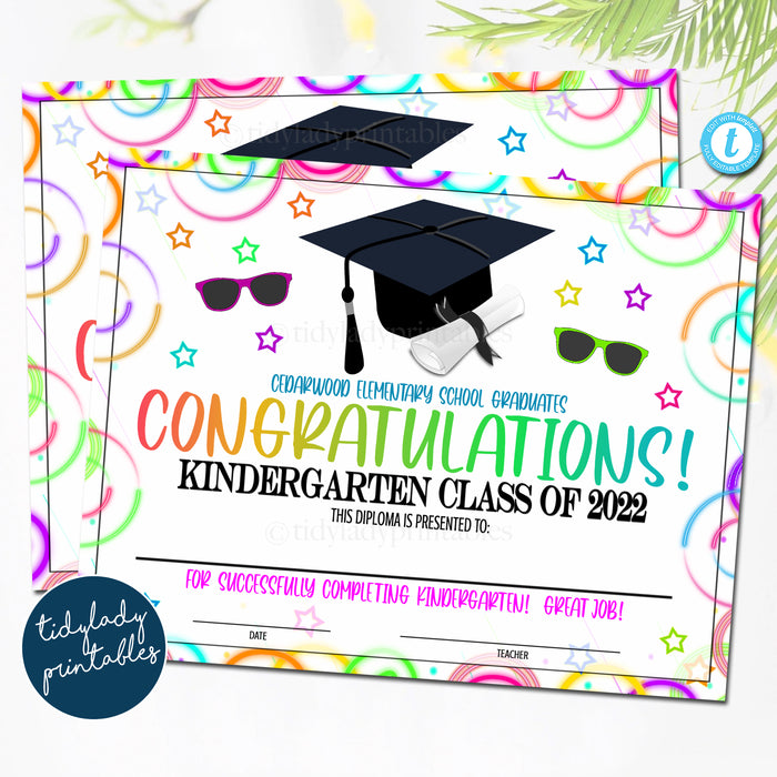 Glow in the Dark Neon Theme Graduation Ceremony Set, Certificate Diploma Invite and Program Templates, Any Grade EDITABLE TEMPLATE