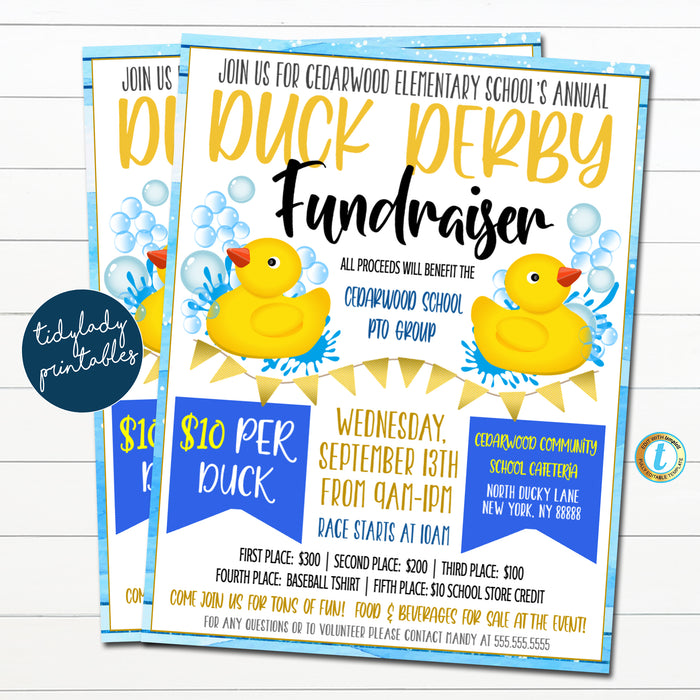 Duck Derby Fundraiser Flyer and Duck Race Registration Ticket Editable Template