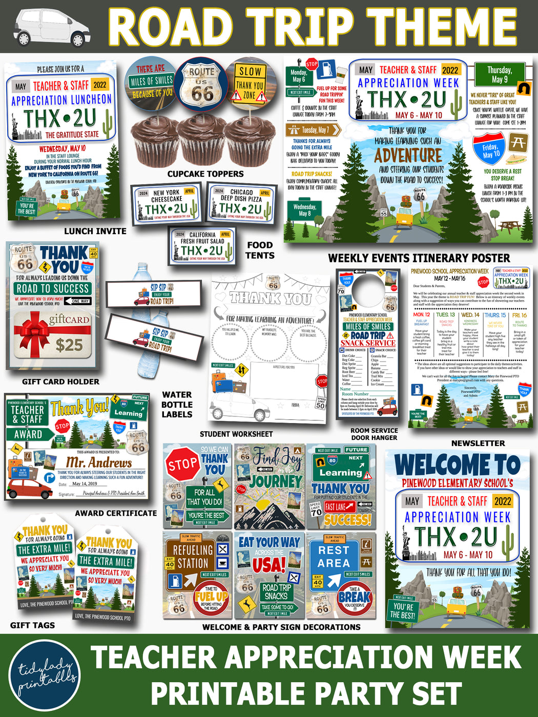 Road Trip Theme Teacher Appreciation Week Printable Party Set ...