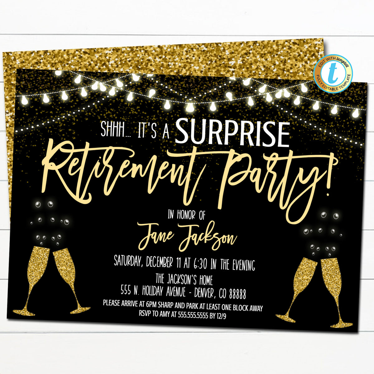 Surprise Retirement Invitation Template Editable Retirement Party