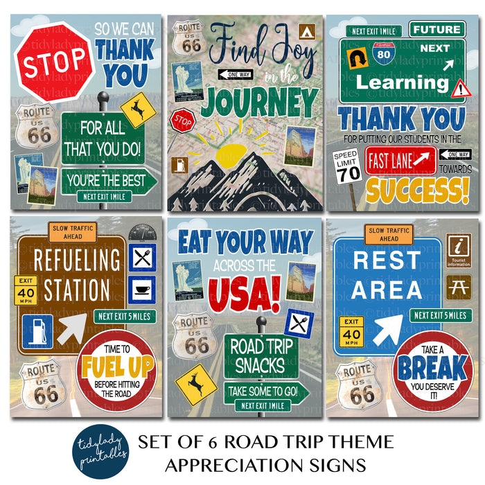 Road Trip Theme Teacher Appreciation Printable Decor Signs