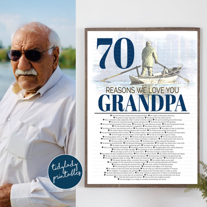 70 Reasons We Love You Grandpa, 70 Things We Love About You Lake Boating Fishing Theme, 70th Birthday Gift