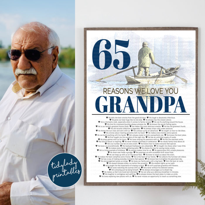 65 Reasons We Love You Grandpa, 65 Things We Love About You Lake Boating Fishing Theme, 65th Birthday Gift