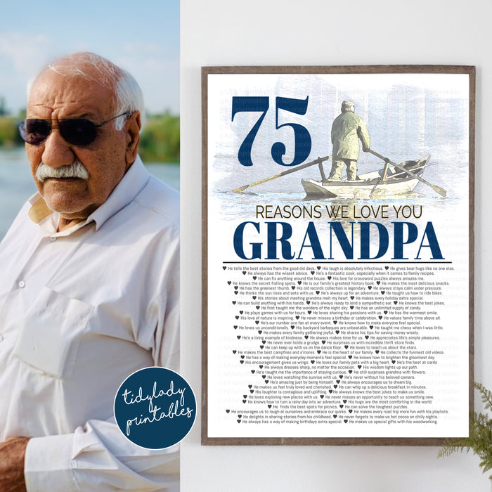 75 Reasons We Love You Grandpa, 75 Things We Love About You Lake Boating Fishing Theme, 75th Birthday Gift