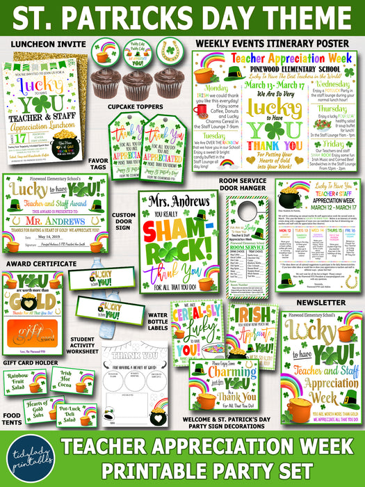 St. Patrick's Day Theme Teacher Appreciation Week Printable Party Set