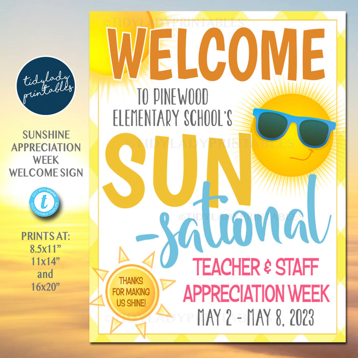 Sunshine Theme Teacher Appreciation Week Printable Welcome Sign