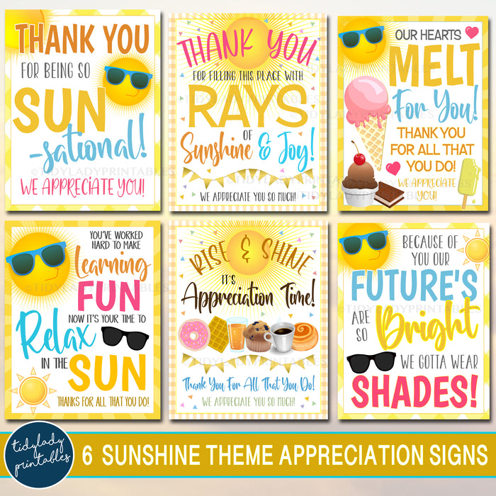 Sunshine Theme Teacher Appreciation Signs, Thank You Party Decor Printables