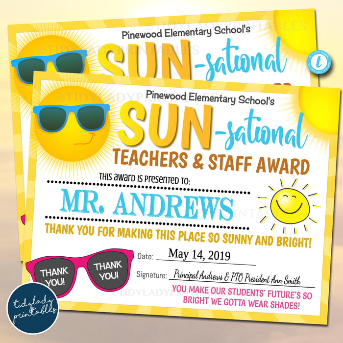 Sunshine Theme Teacher Appreciation Week Award Certificates