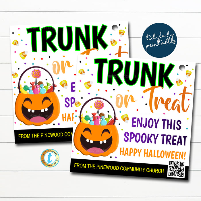 Halloween Trunk or Treat Gift Tags with QR Code Editable Template