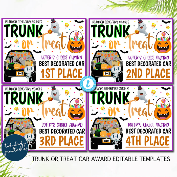 Halloween Trunk or Treat Car Decorating Award Editable Template