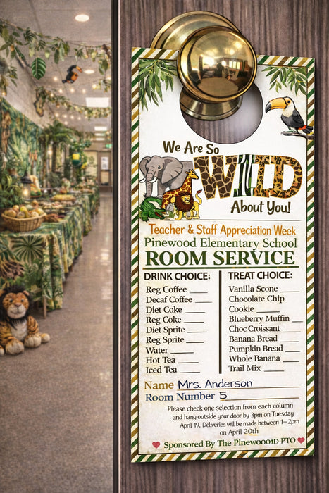 Jungle Theme Teacher Appreciation Week Printable Room Service Door Hangers