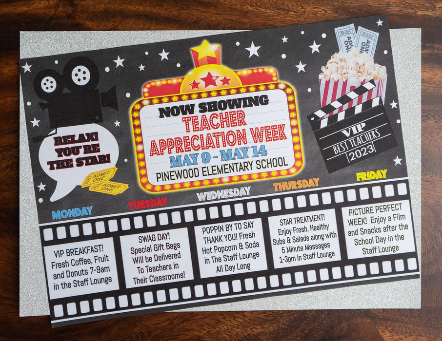 Hollywood Movie Theme Teacher Appreciation Week Printable Party Set