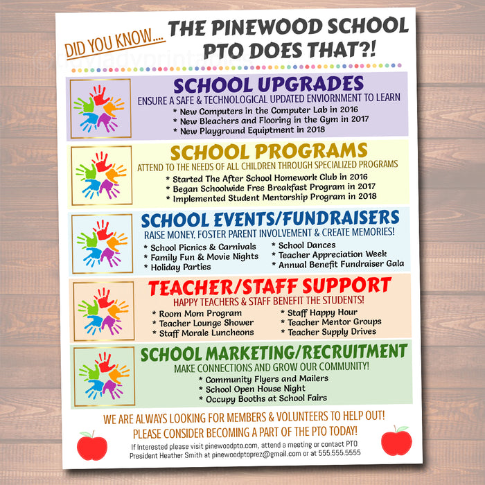 PTO PTA Flyer Printable Handout, School Year Fundraiser Event Meeting PTO Informational  Template Marketing Flyer