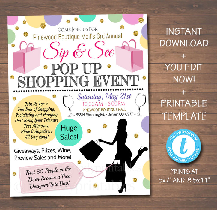 Sip & See Pop Up Shop Event Flyer - Editable Template