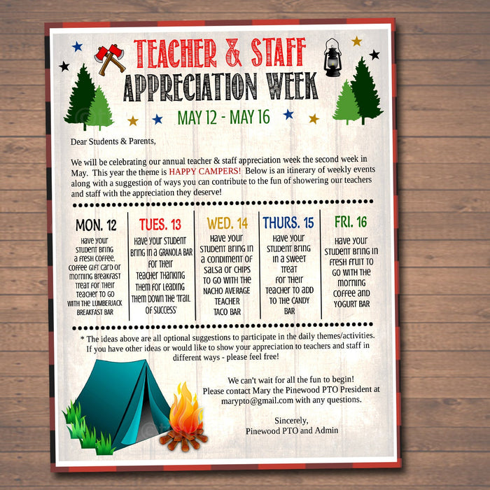 Camping Theme Teacher Appreciation Week Calendar Printable — TidyLady Printables camping-theme-teacher-appreciation-week-calendar-printable-tidylady-printables
