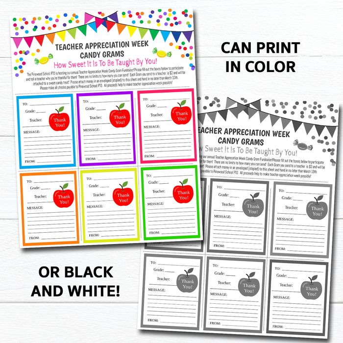 Teacher Appreciation Week Candy Gram Flyer - Printable Template