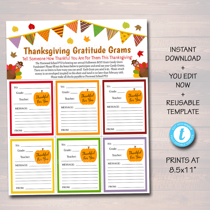 Thanksgiving Candy Gram Flyer - Printable Template