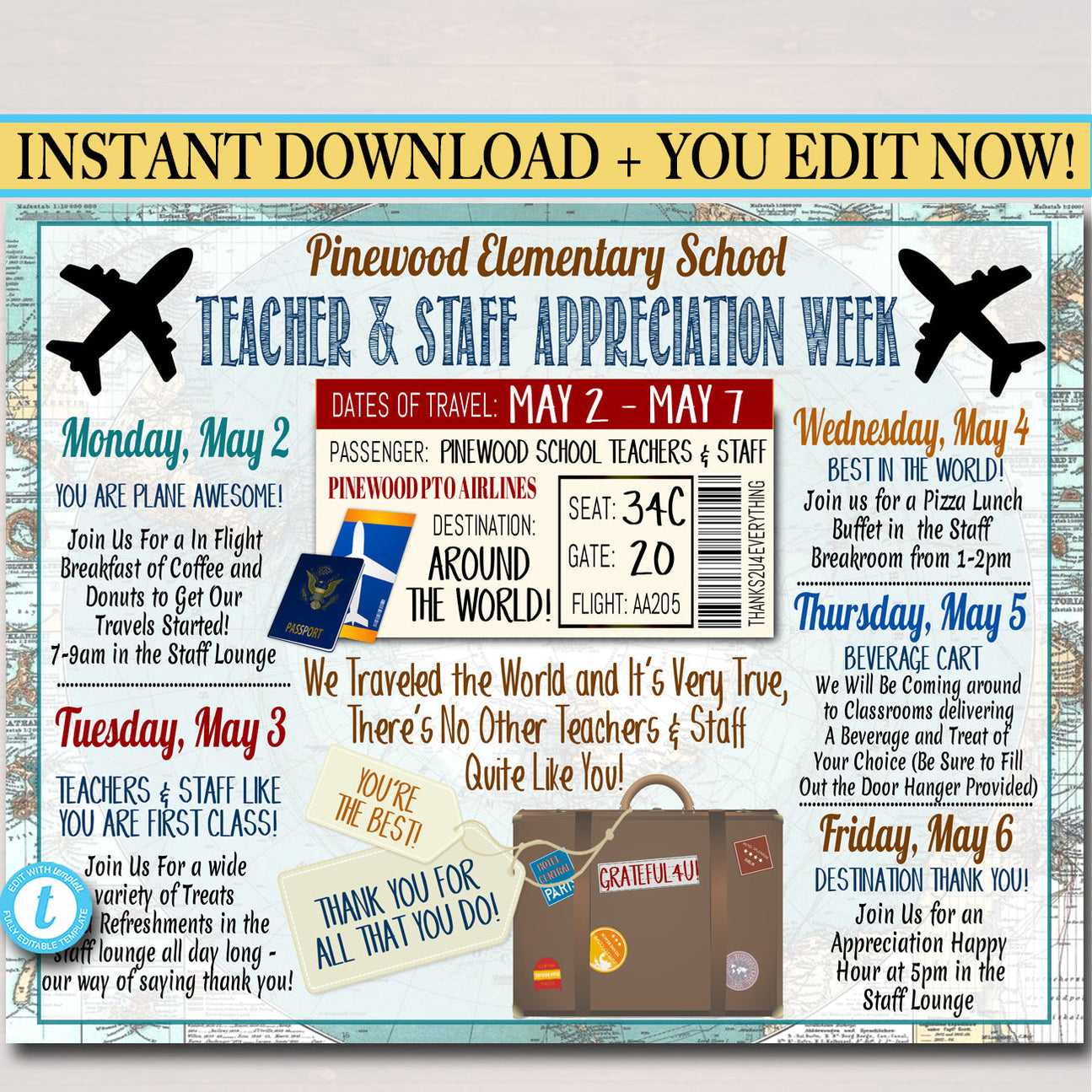 World Travel Map Theme Teacher Appreciation Week Party Set — TidyLady ...