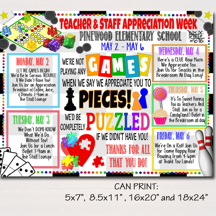 Games Theme Teacher Appreciation Week Printable Party Set