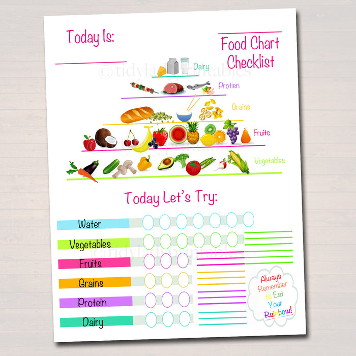 Kids Food Chart Checklist Printable