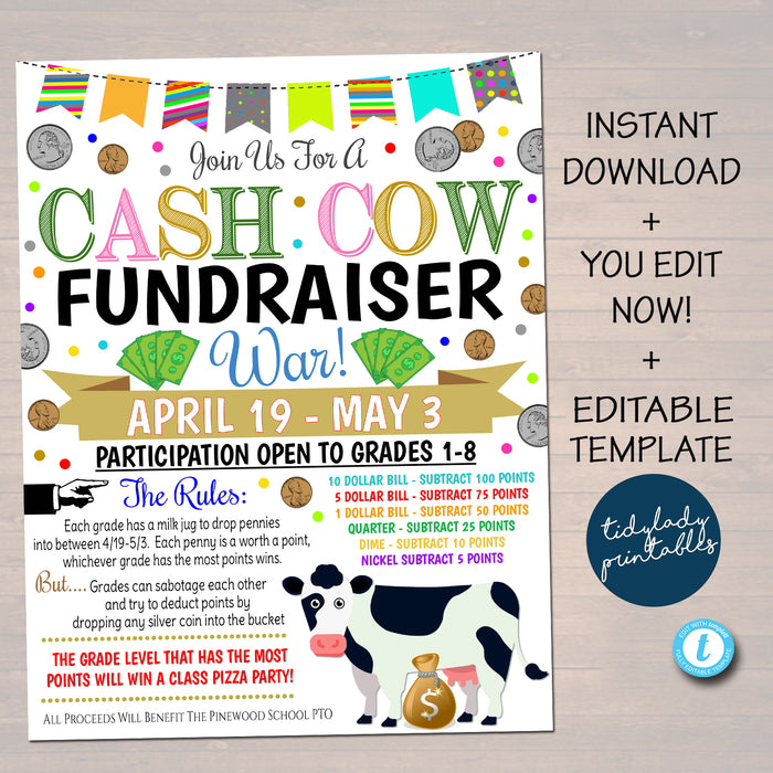 Cash Cow Fundraiser Flyer - Editable Template