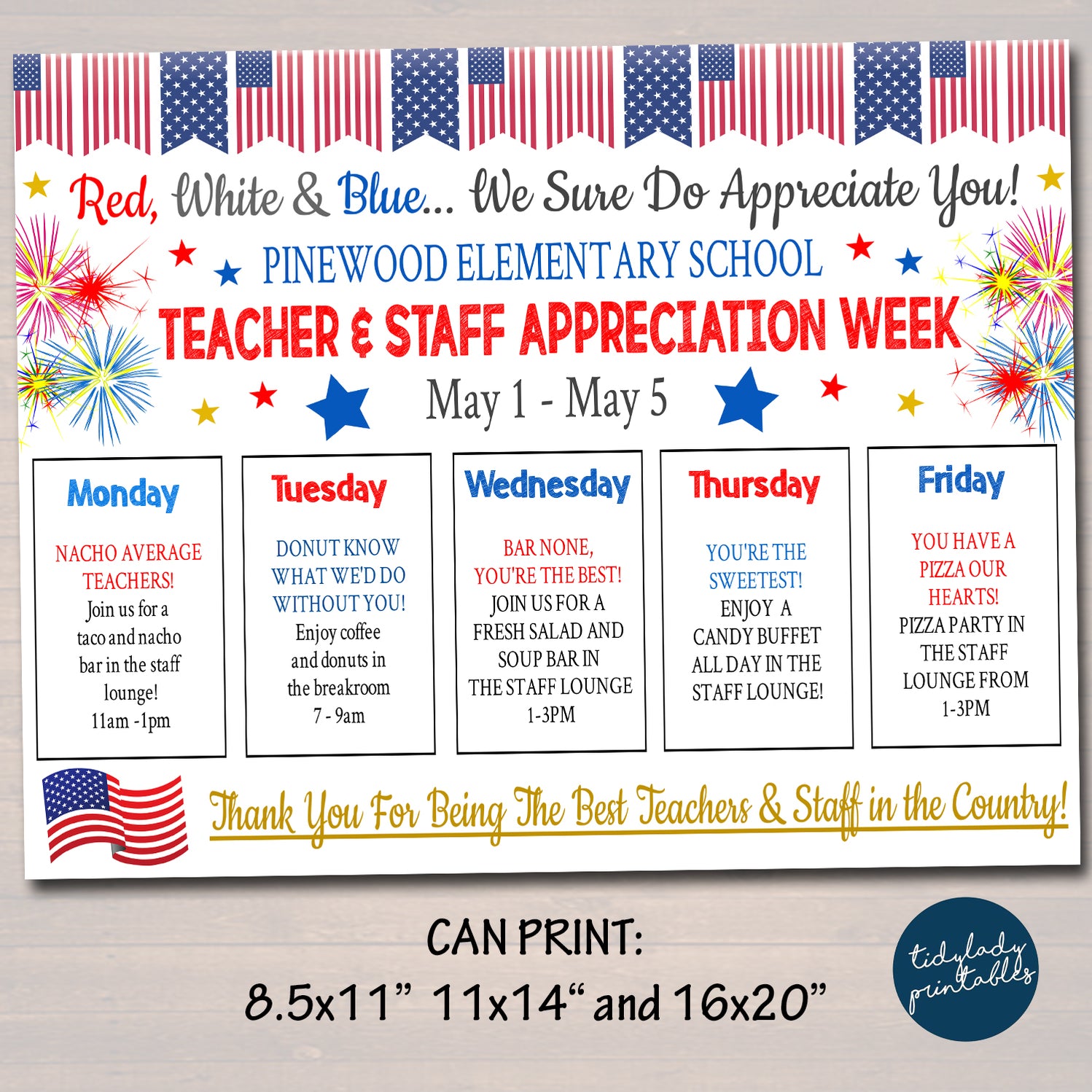 American Patriotic Staff Appreciation Week Itinerary Poster — TidyLady ...