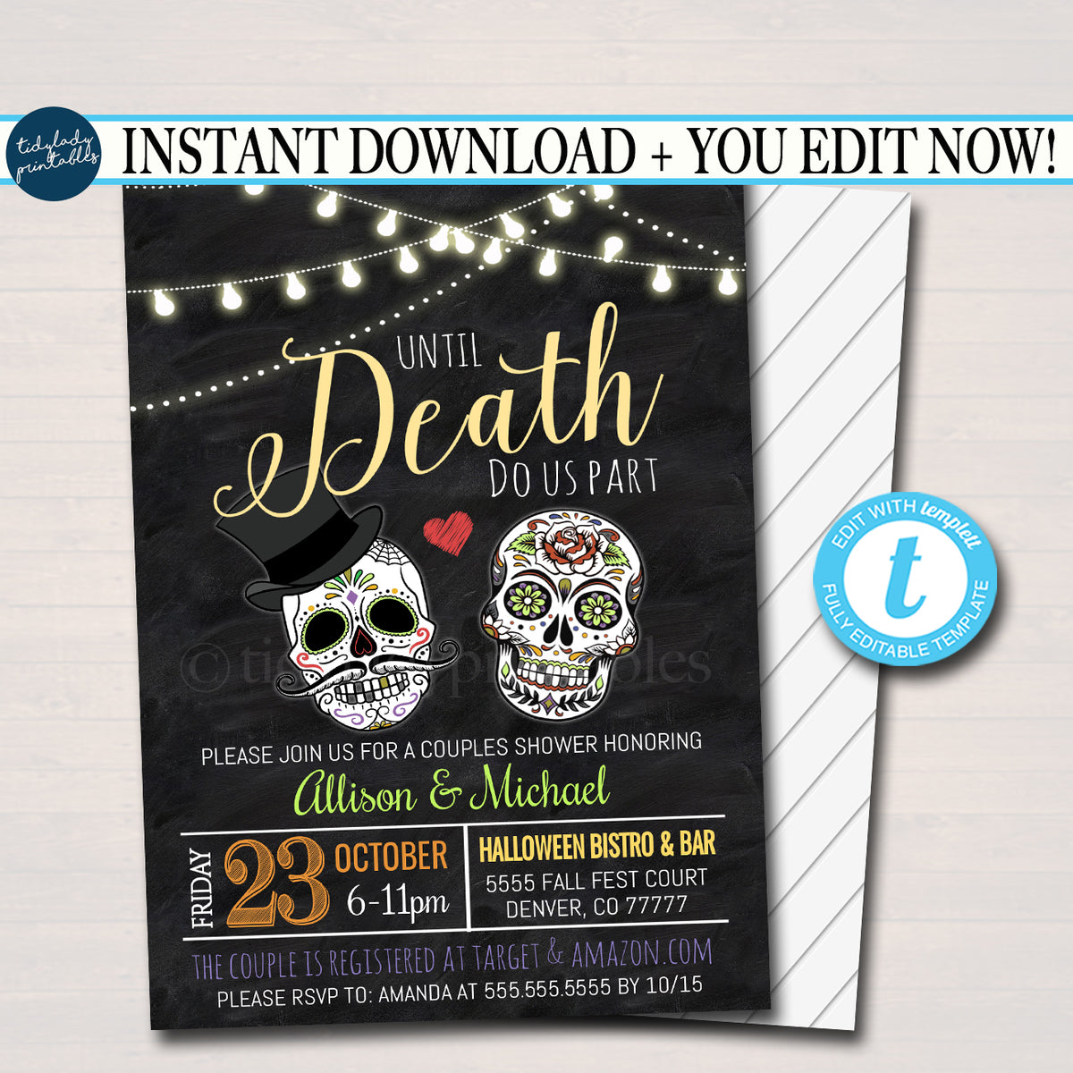 Halloween Wedding Sugar Skull Invite | TidyLady Printables halloween-wedding-sugar-skull-invite-tidylady-printables