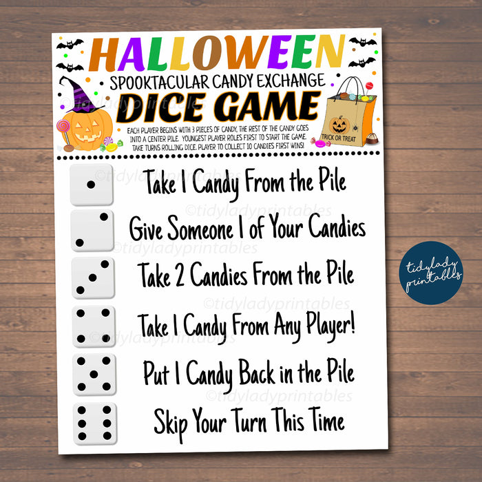 Halloween Dice Party Game Printable