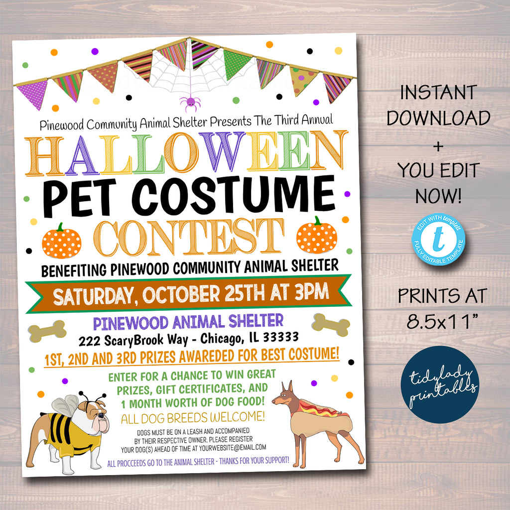 EDITABLE Halloween Pet Costume Contest Flyer, Animal Shelter Rescue  Community Nonprofit Halloween Benefit Event, Halloween Party, PRINTABLE