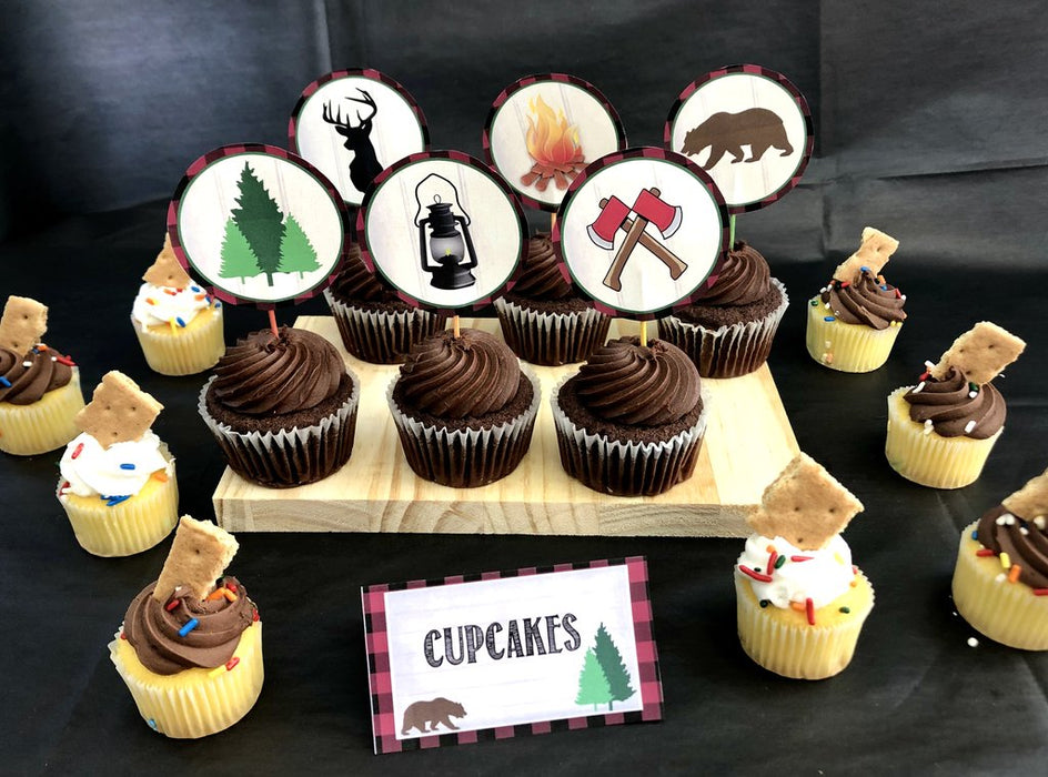 Outdoor Camping Theme Party Printable Cupcake Toppers