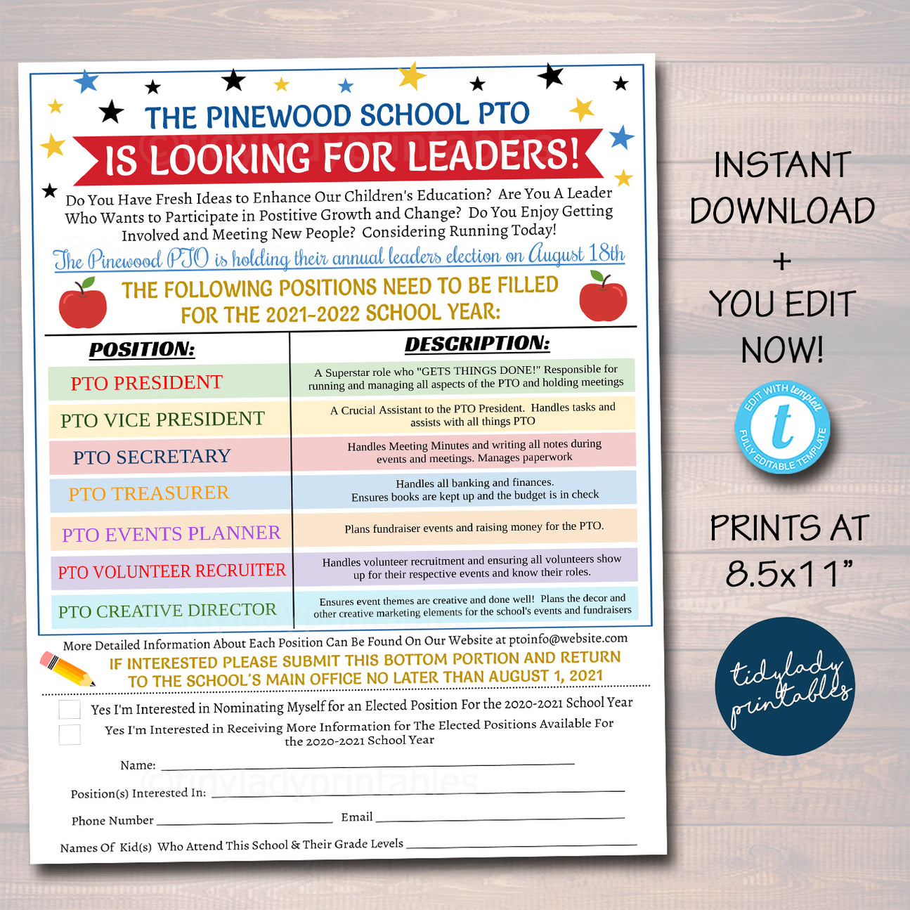 School Board Pto Pta Elected Positions Printable Flyer — TidyLady ...